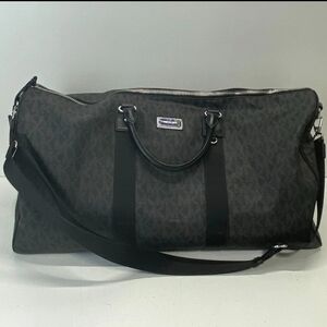 LIKE NEW Michael Kors MEN'S MK MONOGRAM Charcoal Carry-on HUGE TRAVEL Duffel Bag